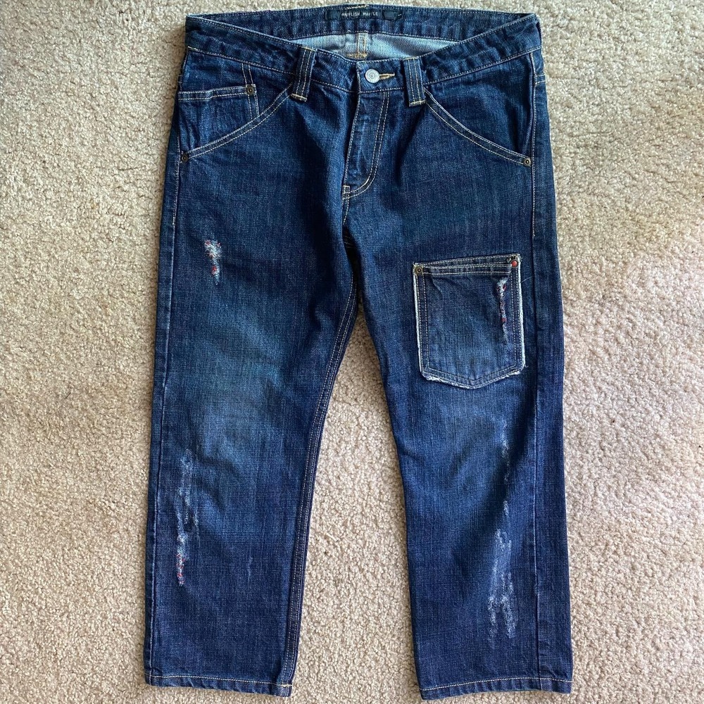 Wafflish Waffle Capri Pants Size 1 Blue Jeans Capri Distressed Japanese Denim